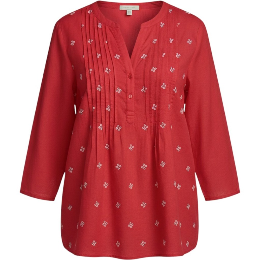 Woman Within Red Eyelet Embroidered Cotton Tunic Top Size M 14/16 08038